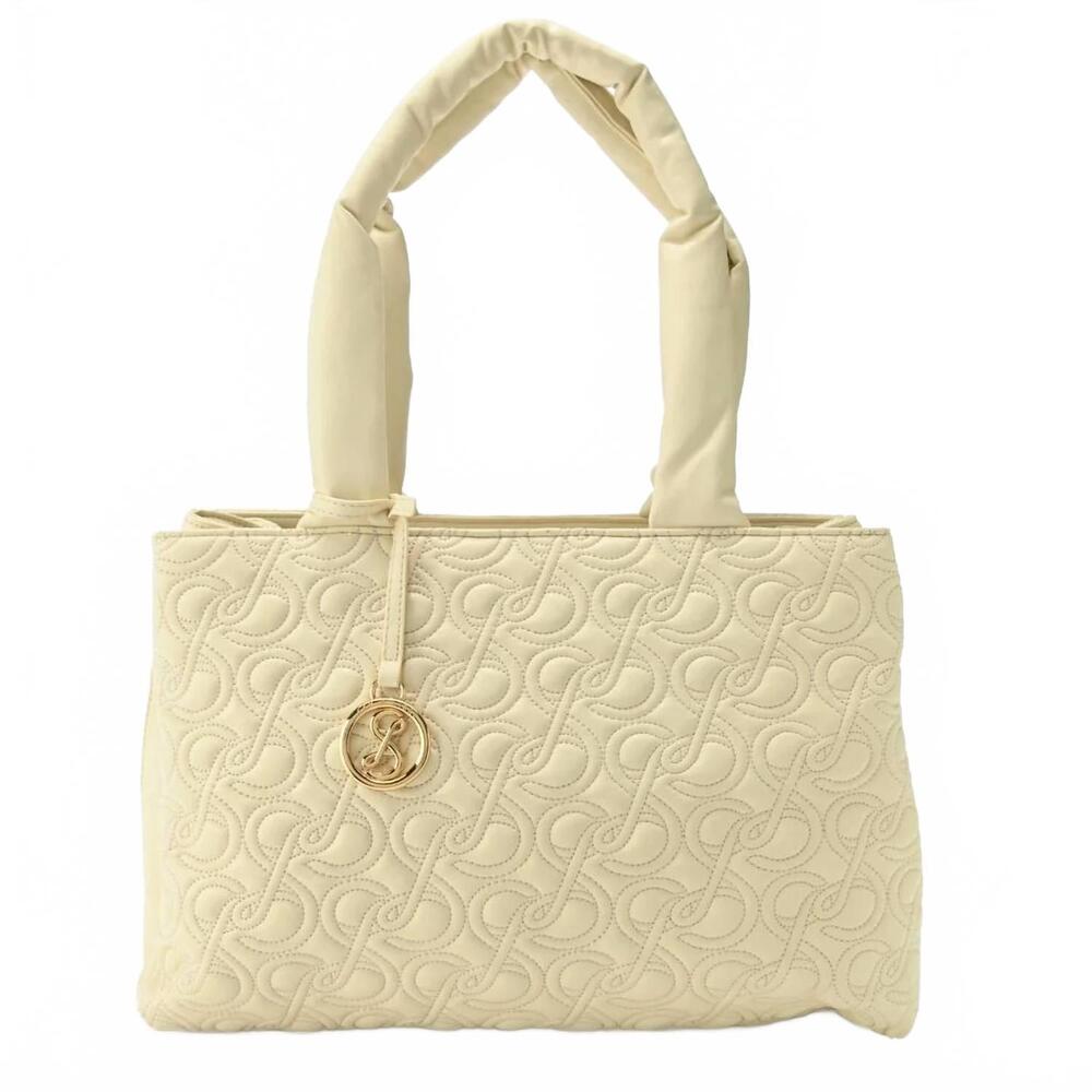 NEW SAM & LIBBY women's dina quilted large tote bag in cream